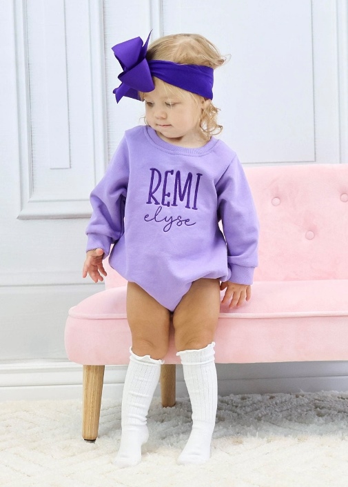 Baby Girls Lavender Personalized Bubble Sweatshirt Romper