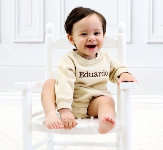 Baby Boys Beige Personalized Bubble Sweatshirt Romper
