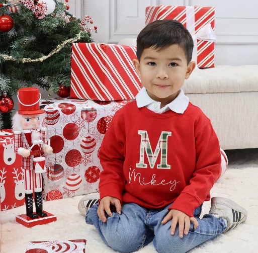 Toddler Boys Red Personalized Plaid Christmas Sweatshirt