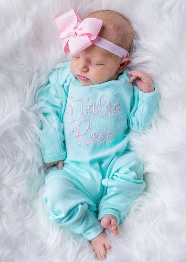 Personalized Aqua & Pink Newborn Romper with Matching Headband