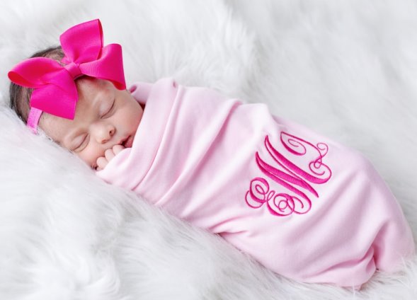 Pink Baby Girls Boutique Personalized Swaddle and Headband Gift Set