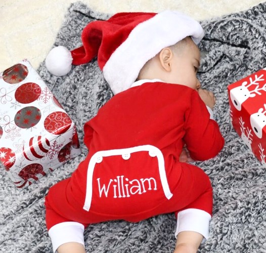 Baby Boys Personalized Button Bottom Flap Christmas Pajamas