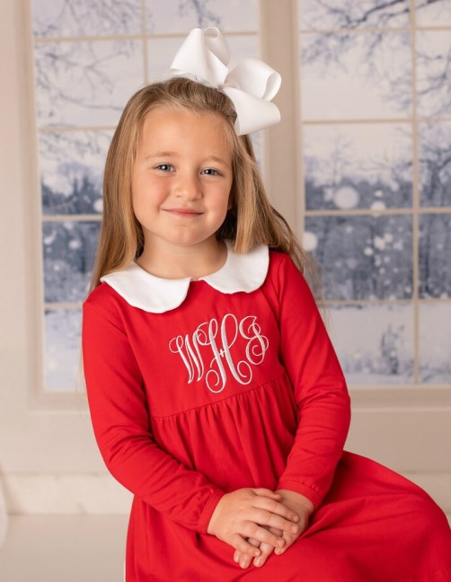 Girls Red & White Monogrammed Boutique Christmas Dress