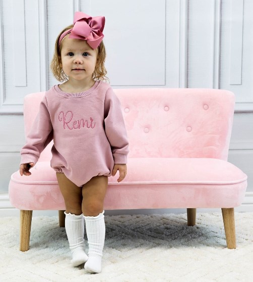 Baby Girls Dusty Rose Personalized Bubble Sweatshirt Romper