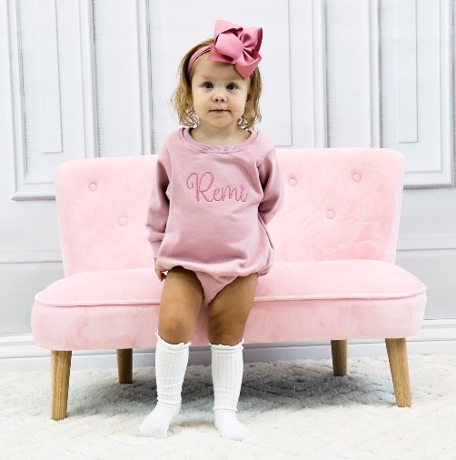 Baby Girls Dusty Rose Personalized Bubble Sweatshirt Romper