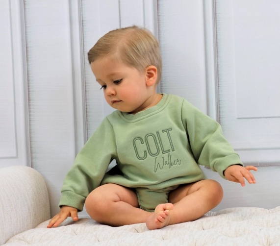 Baby Boys Sage Personalized Bubble Sweatshirt Romper