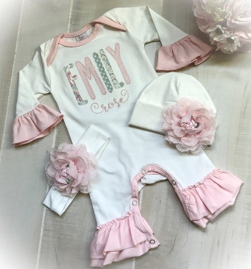 Soft Pastels Personalized Couture Lettering Newborn Girl Romper