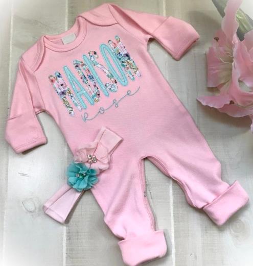Pink Personalized Couture Lettering Newborn Girl Romper
