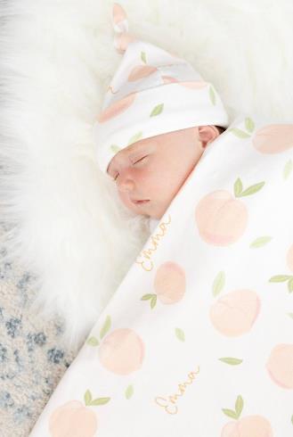 Girls Sweet Peaches Newborn Personalized Swaddle Blanket