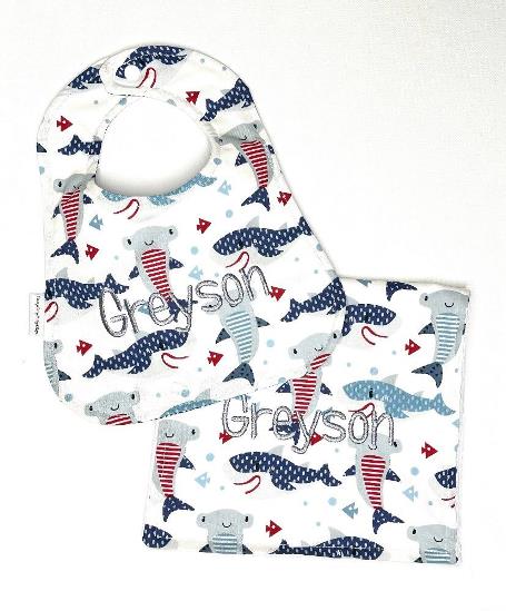 Baby Boys Personalized Nautical Bib and Burp Cloth Gift Set