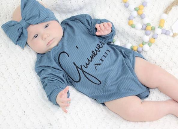 Baby Girls Sky Blue Personalized Bubble Romper