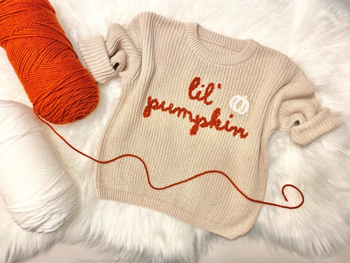Hand Embroidered Oversized Lil' Pumpkin Fall Sweater