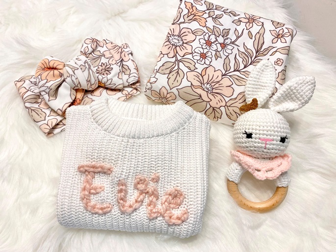 Newborn Girls Neutral Sweater Baby Shower Gift Set