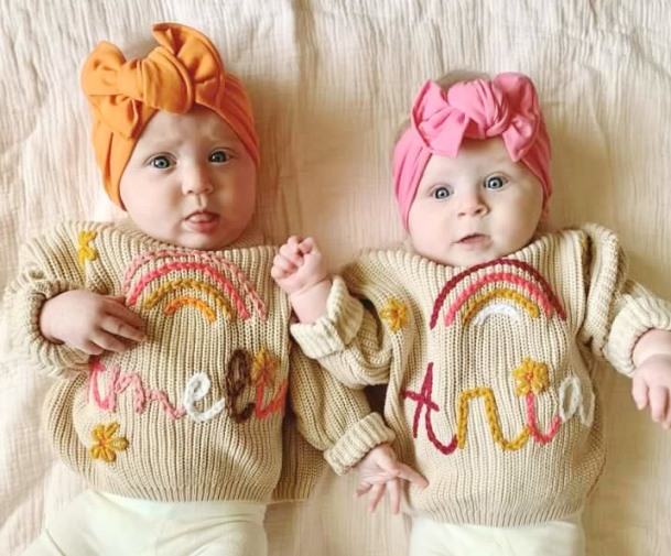 Custom Hand Stitched Oversized Personalized Baby Toddler Sister Sweaters