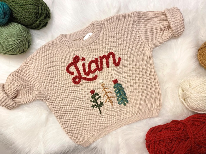 Hand Embroidered Baby Name Oversized Christmas Sweater for Baby Boys and Toddler Boys