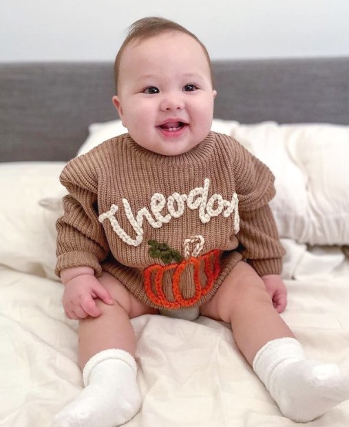 Hand Embroidered Personalized Oversized Fall Pumpkin Baby Toddler Sweater