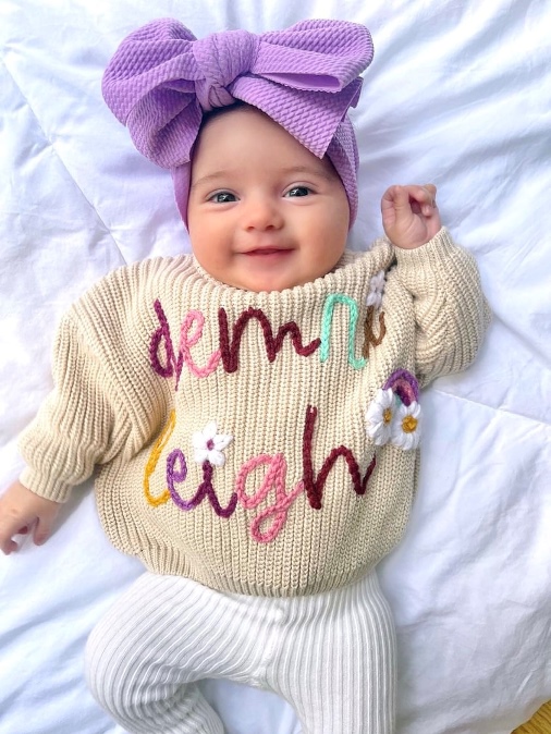 Girls Hand Stitched Oversized Personalized Baby Toddler Rainbow Sweater