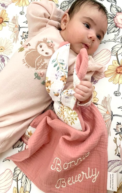 Organic Cotton Muslin Bunny Lovey Blanket for Baby Girl