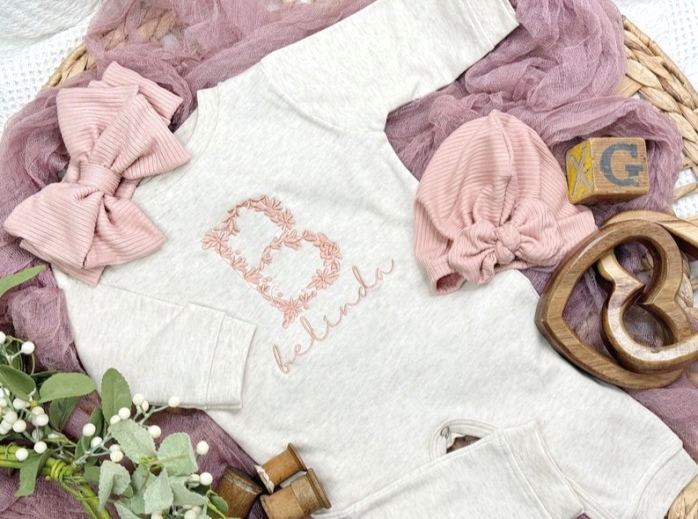 Oatmeal & Blush Newborn Girls Personalized Romper Outfit