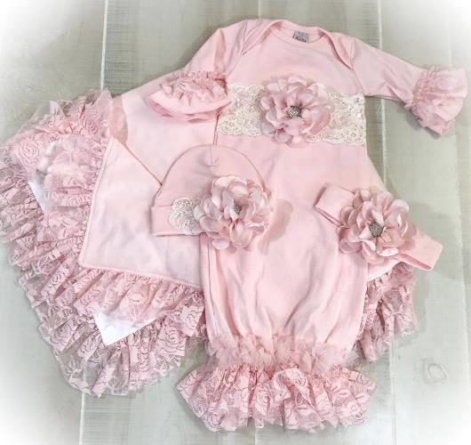 Gorgeous Newborn Girls Couture Boutique Floral Lace Gown Layette