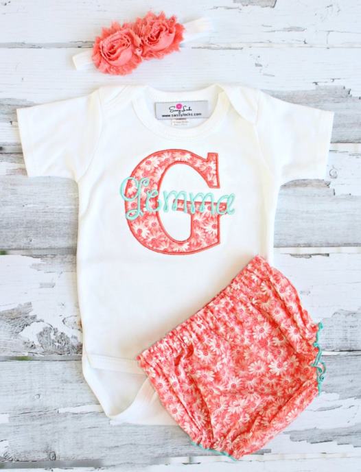 Coral & Teal Personalized 3pc. Summer Outfit