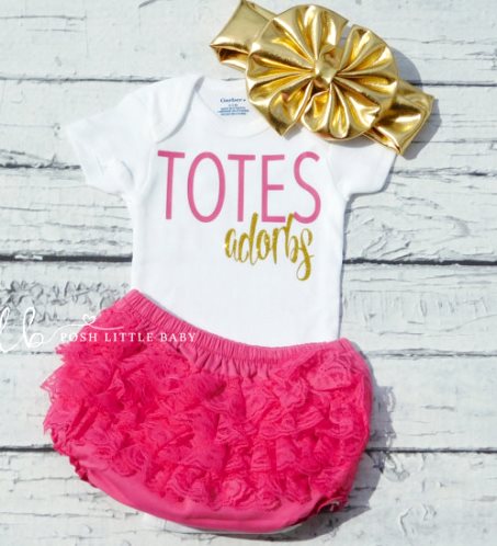 Totes Adorbs Hot Pink and Gold Glitter Bodysuit Onesie