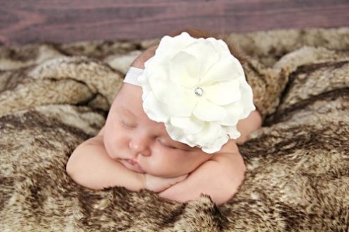 White Flowerette Burst Headband with White Rose